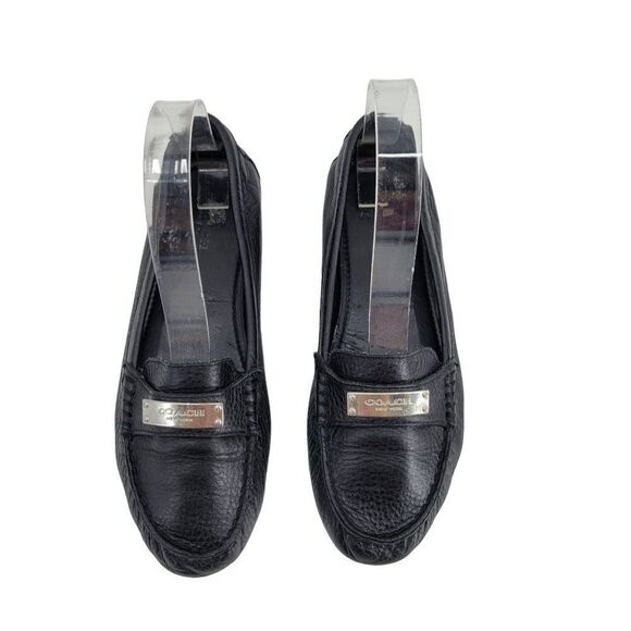 Coach Fredrica Pebble Leather Loafers 6.5 Black A5175 Slip On Flats Silver Logo - Picture 3 of 15